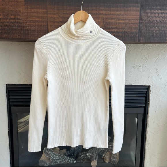 Lauren Ralph Lauren Ivory Ribbed Turtleneck Sweater Size M - Cotton, Classic - Picture 4 of 7